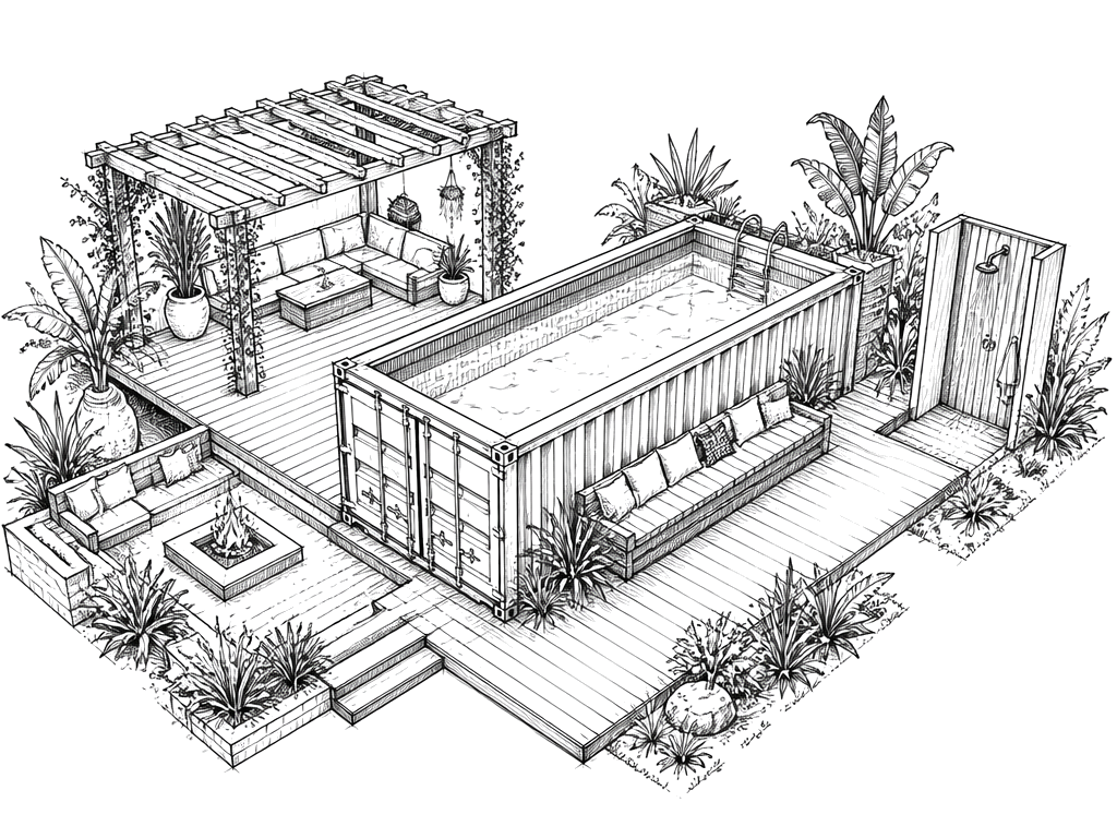 Hand-drawn sketch of the Resort Edition container pool package